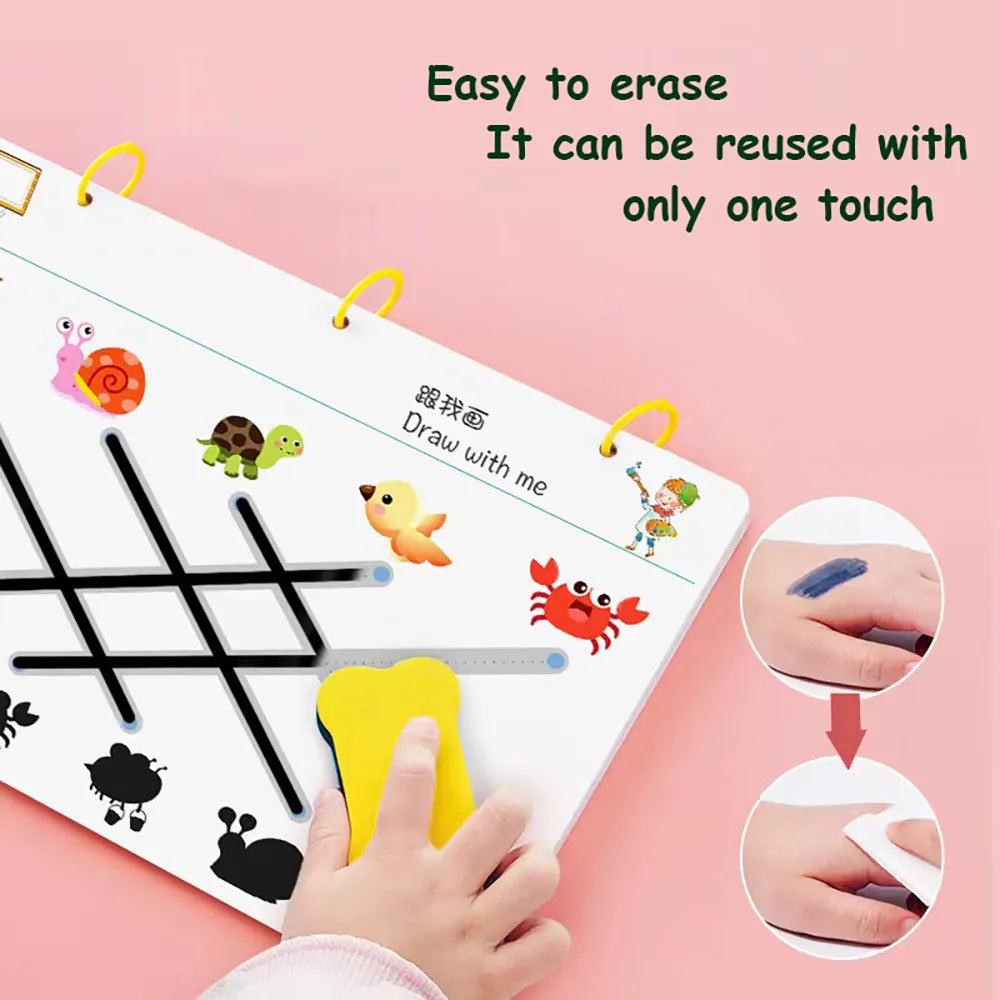 Children Montessori Drawing Pen Control Training Math Color Shape Tracing Match Game Set Toddler Activities Educational Toy Book
