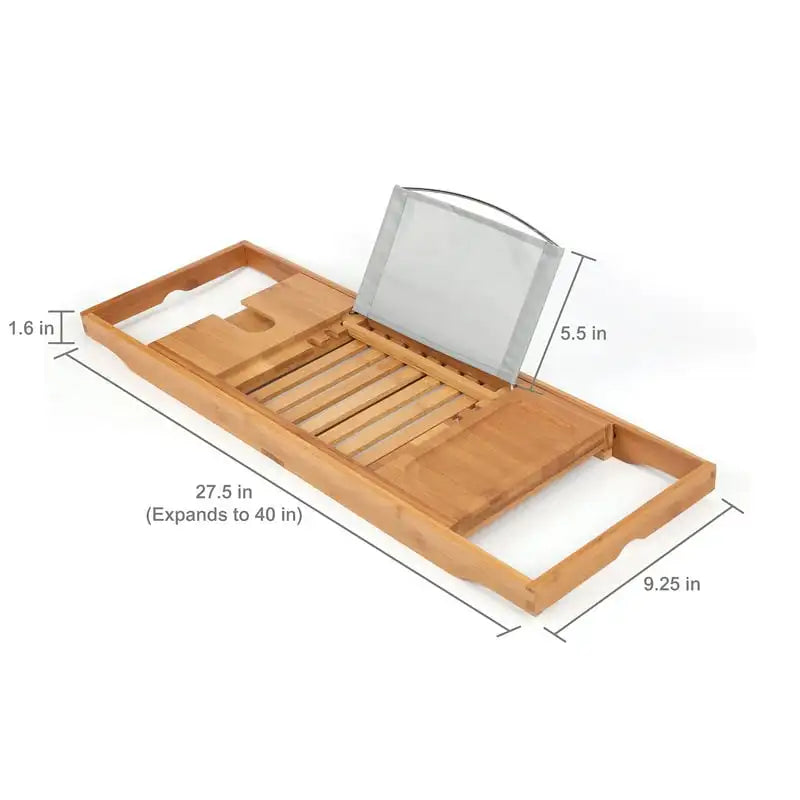 Bamboo Bathtub Tray with Flip-up Reading Shelf, One Bath Shelf