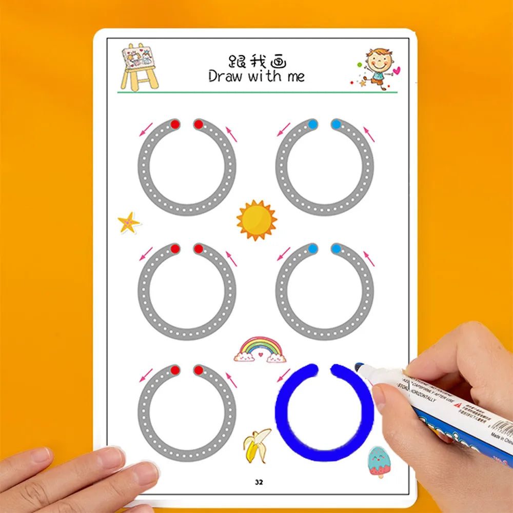 Children Montessori Drawing Pen Control Training Math Color Shape Tracing Match Game Set Toddler Activities Educational Toy Book