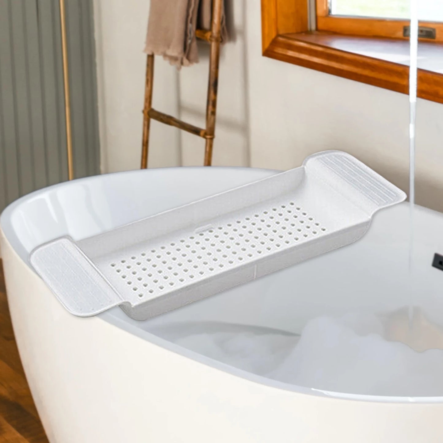 Bathtub Shelf Extendable Bathroom Bathtub Tray Storage Rack Shower Caddy Bamboo Bath Tub Rack Towel Book Holder  For Bathroom