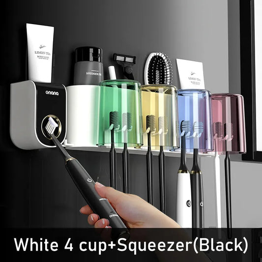 Wall Mounted Toothbrush Holder Storage Box Automatic Toothpaste Dispenser Waterproof  For Home Bathroom Accessories Sets