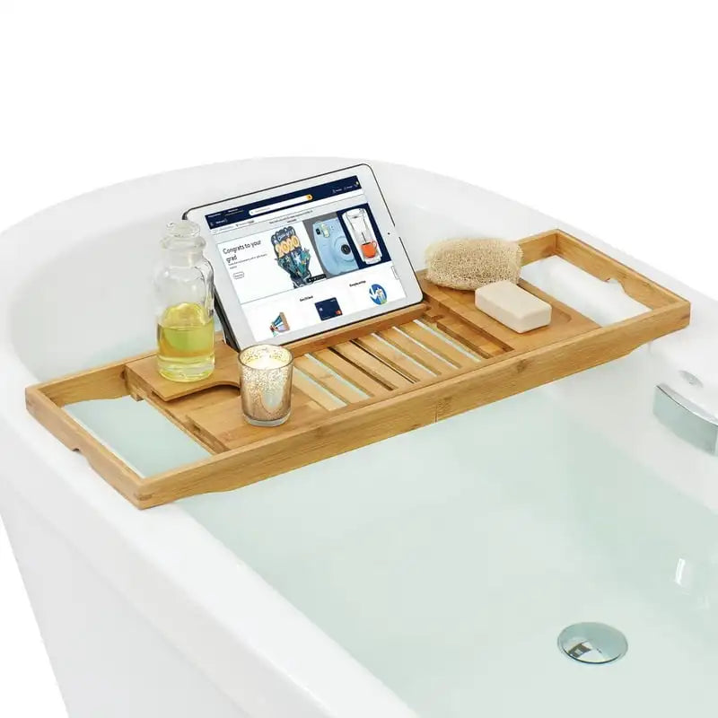 Bamboo Bathtub Tray with Flip-up Reading Shelf, One Bath Shelf