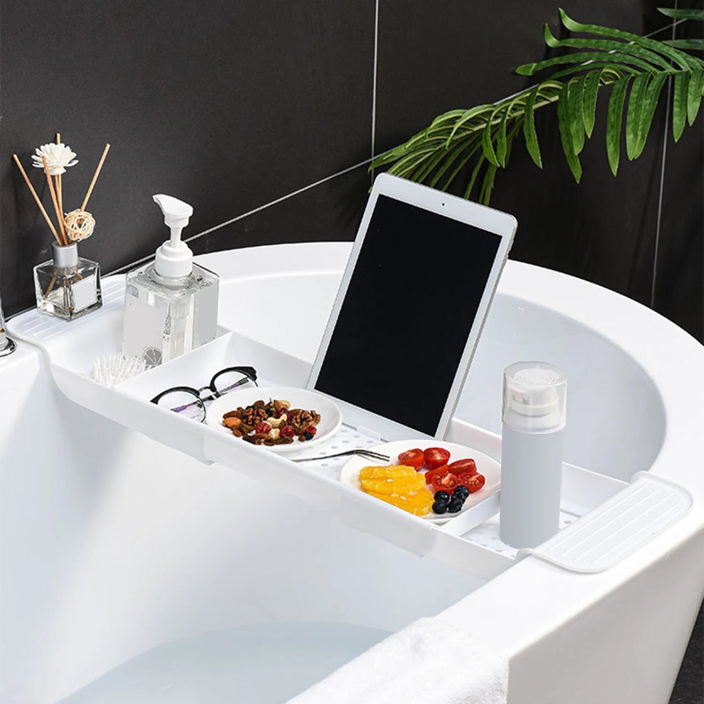 Bathtub Shelf Extendable Bathroom Bathtub Tray Storage Rack Shower Caddy Bamboo Bath Tub Rack Towel Book Holder  For Bathroom